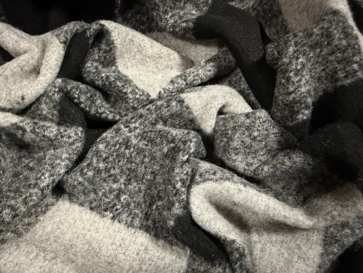 Brushed wool bouclé fabric, per metre - buffalo check - black & grey