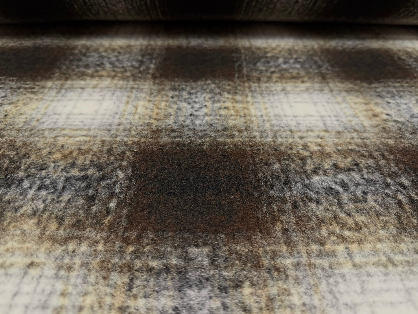 Heavyweight wool flannel coat jacket fabric, per metre - plaid check - olive brown & black