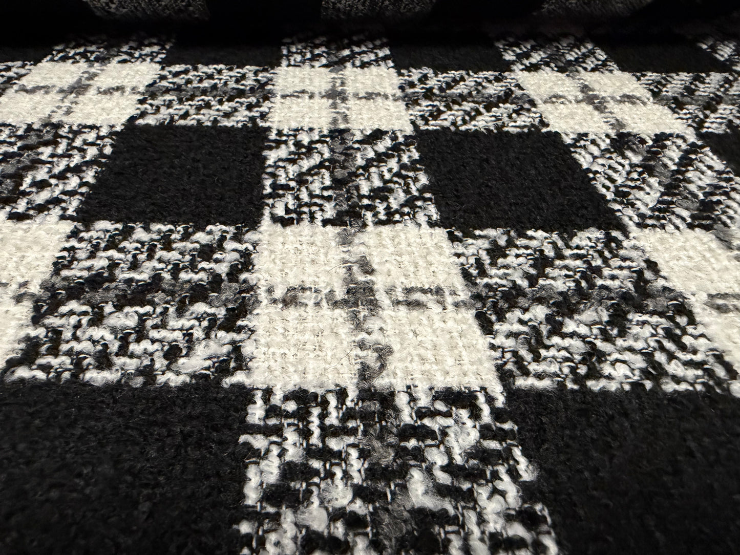 Heavyweight wool bouclé fabric, per metre - check - black & white