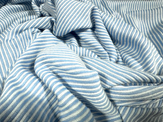 Soft handle 2x1 ribbed jersey contrast knit fabric, per metre - plain - sky blue & white