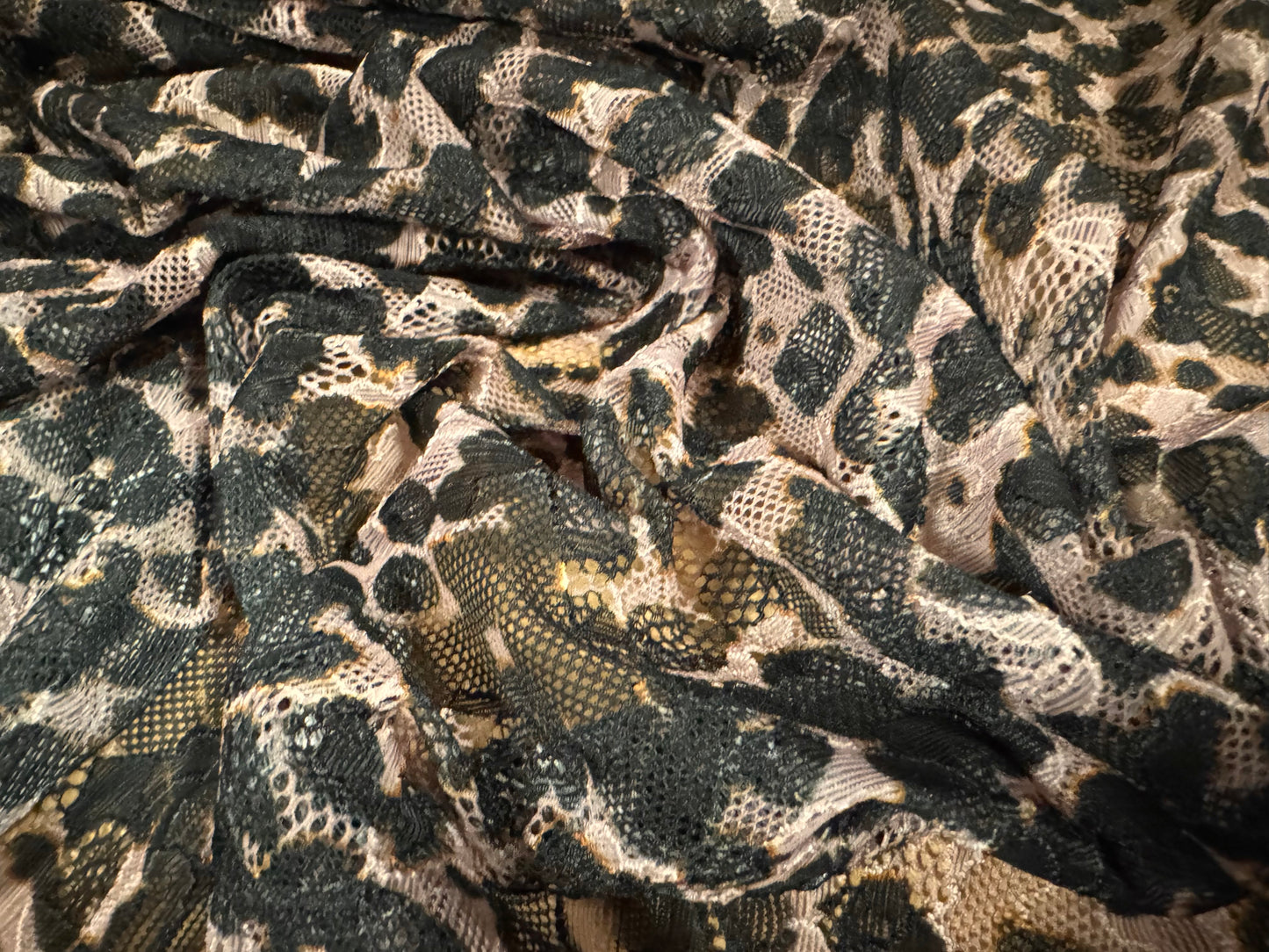 Stretch spandex lace fabric, per metre - animal print - light brown