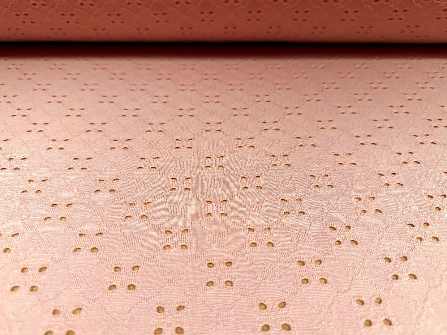 Broderie anglaise stretch spandex jersey fabric, per metre - pink