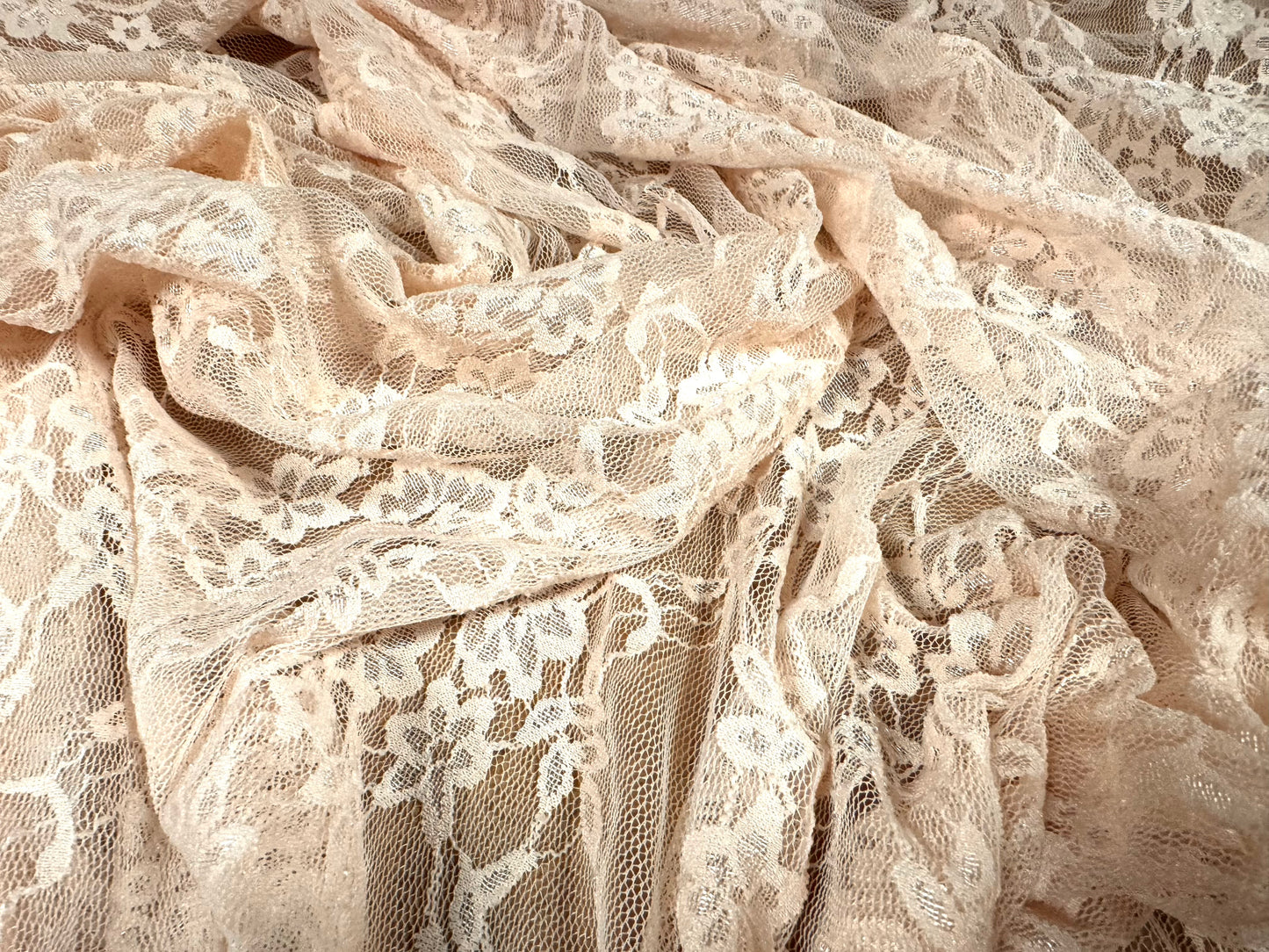 Stretch spandex mesh lace net fabric, per metre - floral - blush pink