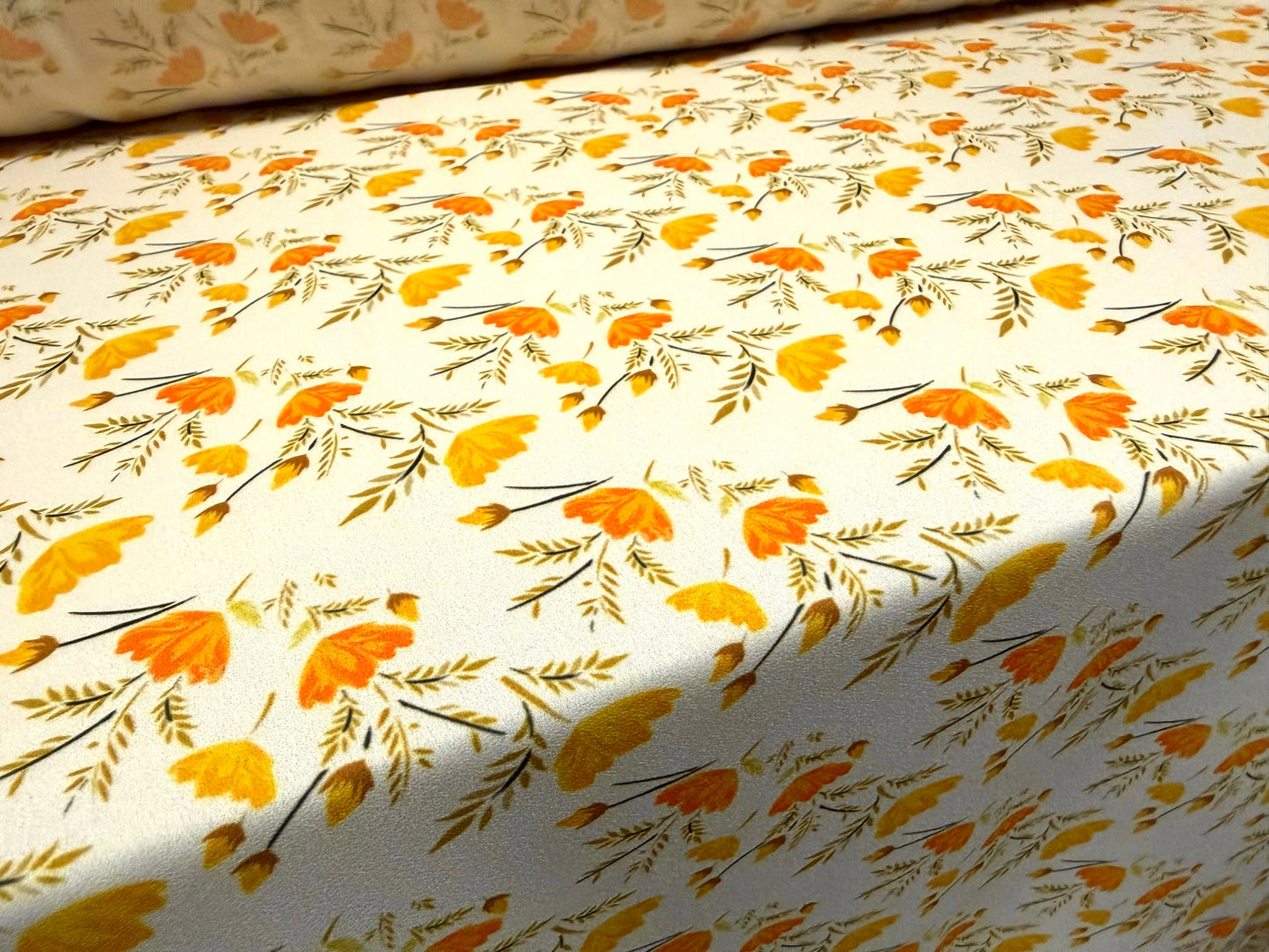 Georgette woven dress blouse fabric, per metre - floral print - cream & orange