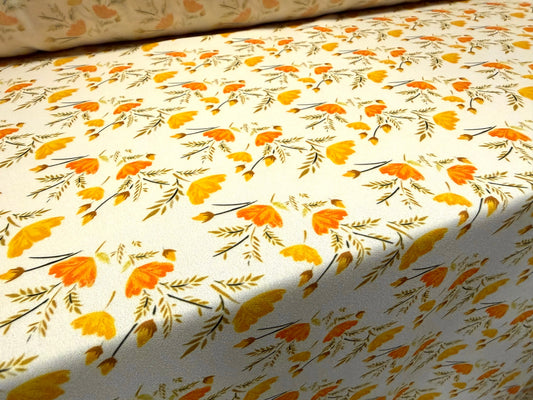 Georgette woven dress blouse fabric, per metre - floral print - cream & orange