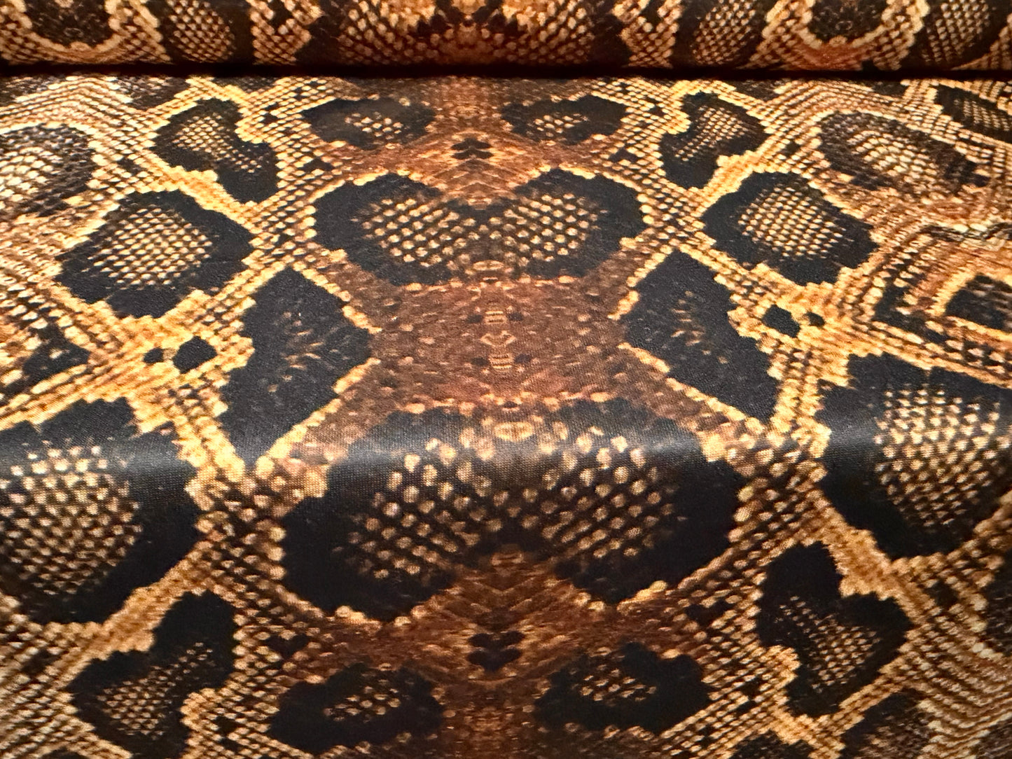 Scuba stretch spandex double jersey fabric, per metre - diamondback rattlesnake print - brown