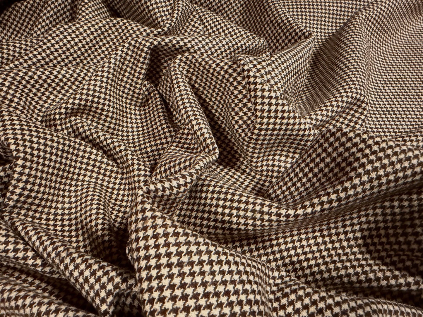 Wool flannel coat jacket fabric, per metre - puppytooth - brown & beige