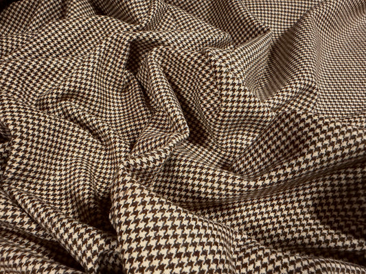 Wool flannel coat jacket fabric, per metre - puppytooth - brown & beige