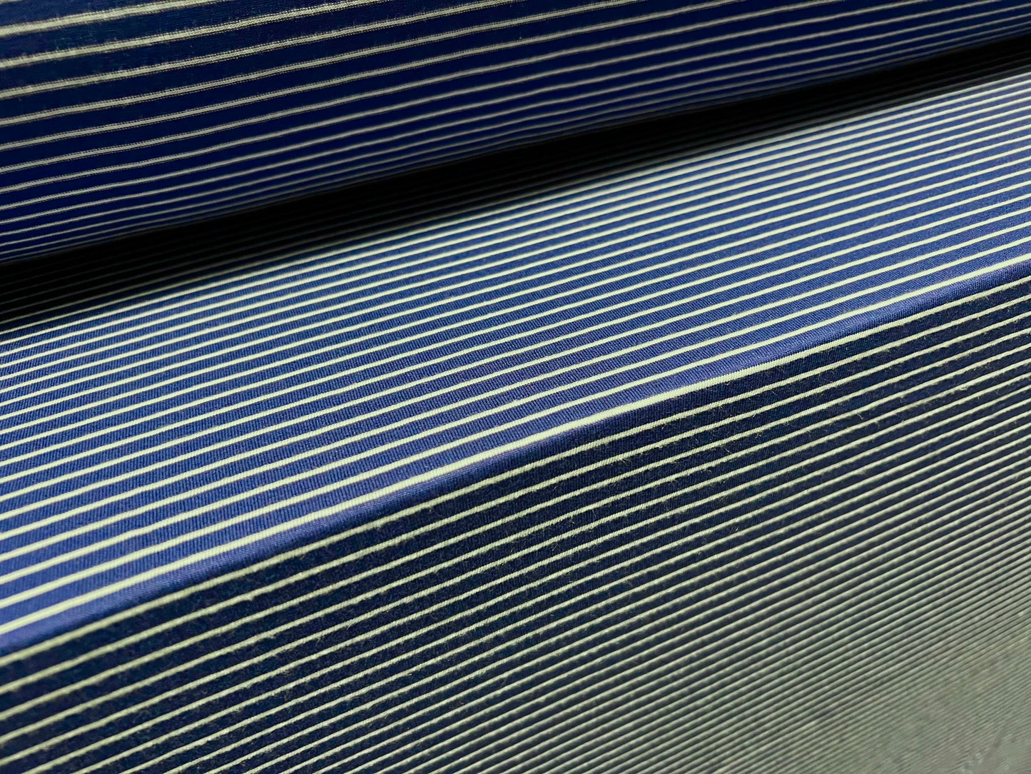 Viscose blend single jersey fabric, per metre - pinstripe - denim blue & white