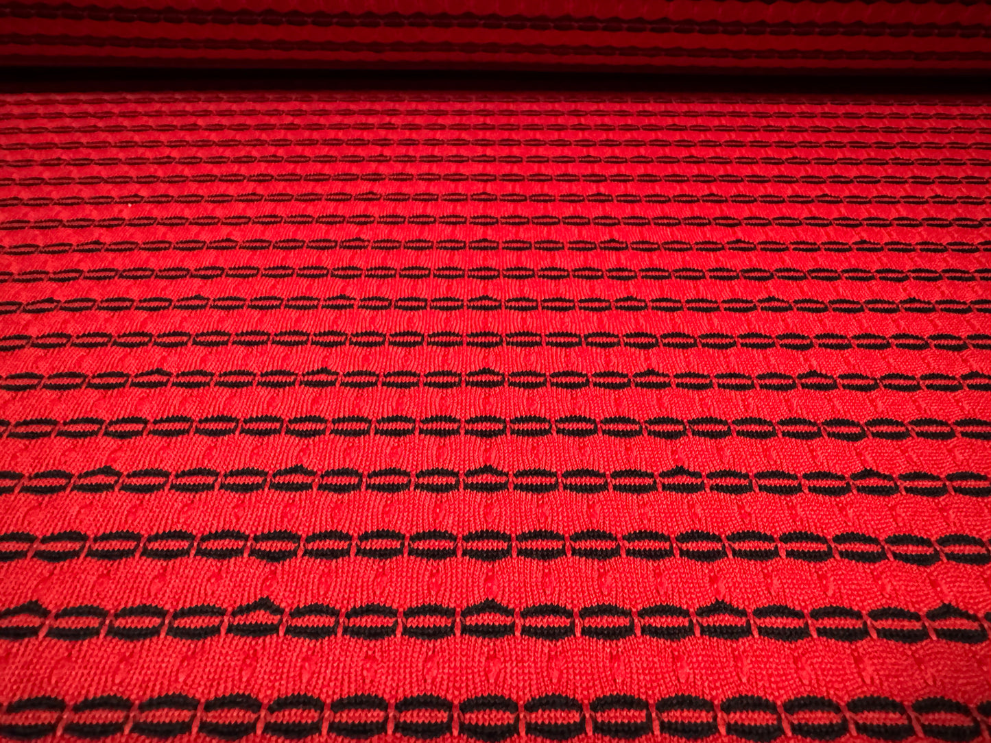 Jersey knit stretch spandex fabric, per metre - coffee bean stripe jacquard - red & black