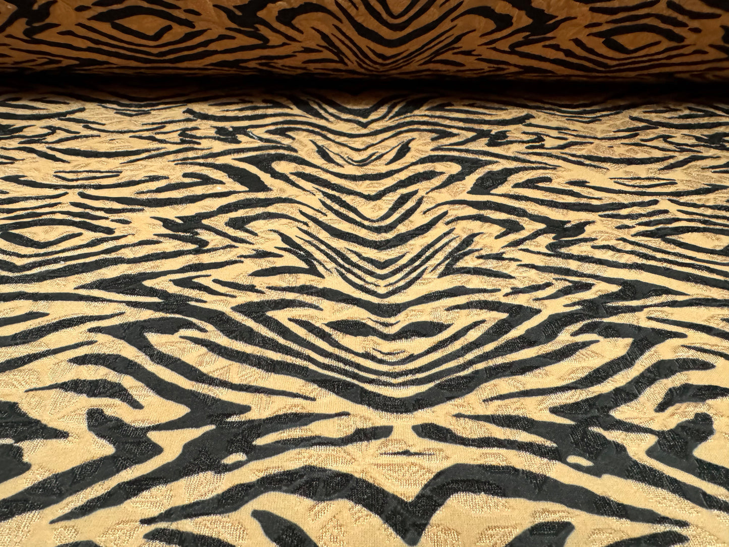 Stretch spandex jersey jacquard fabric, per metre - zebra print - light brown