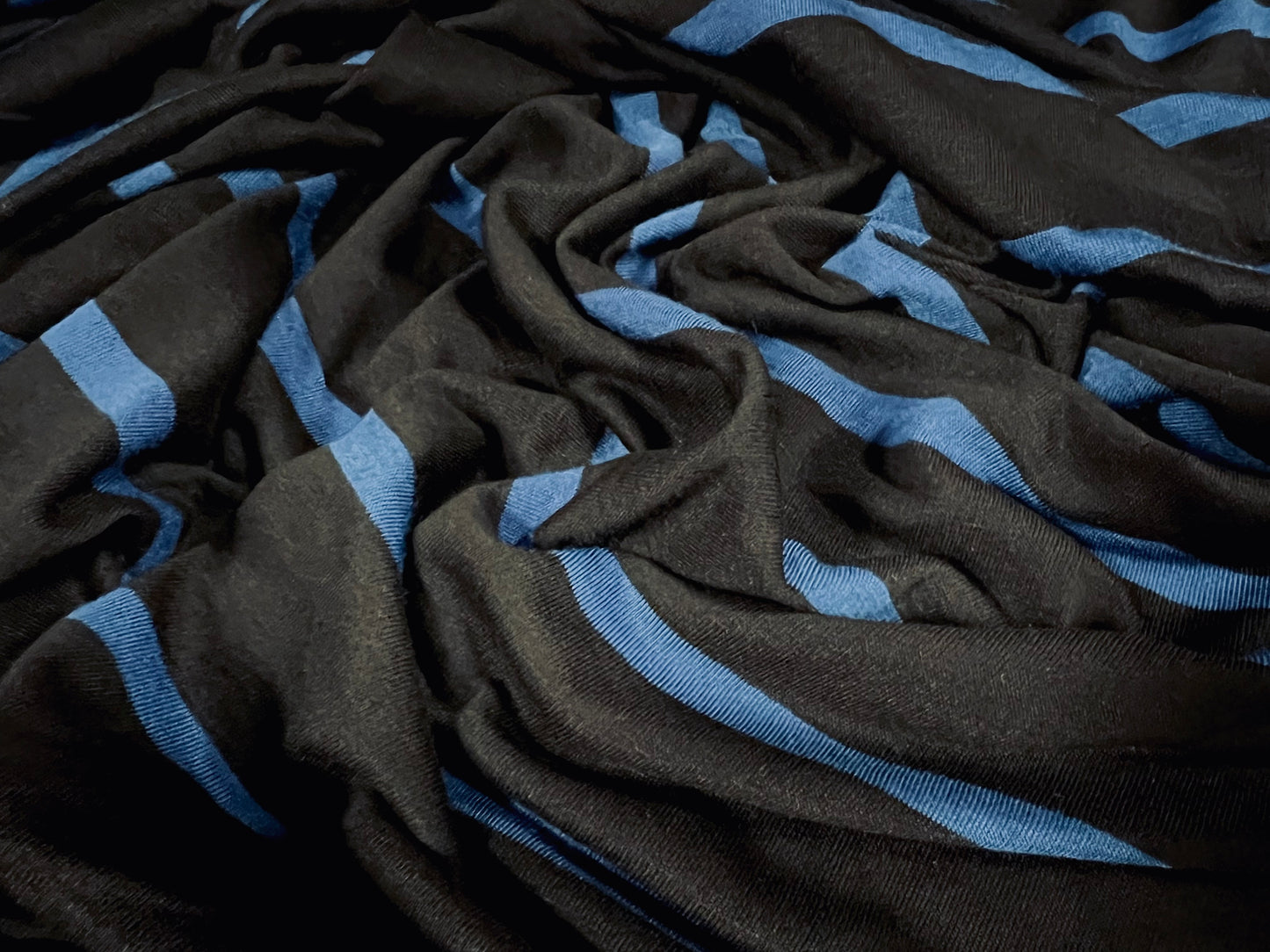 Viscose spandex stretch single jersey fabric, per metre - stripe - black & sapphire blue