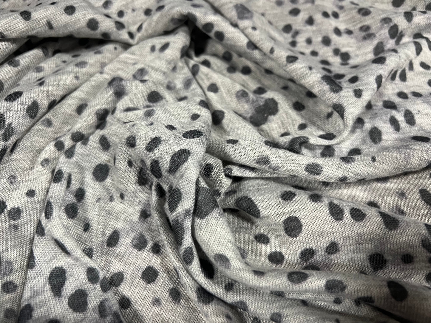 Knitwear jersey fabric, per metre - Dalmatian spot print - grey marl