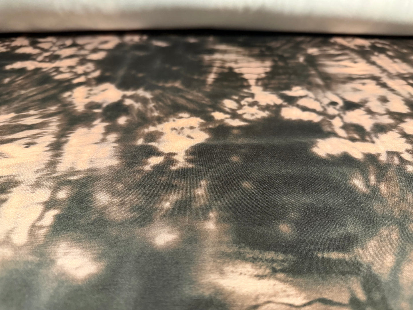 Soft touch spandex stretch jersey fabric, per metre - tie dye print - black & nude