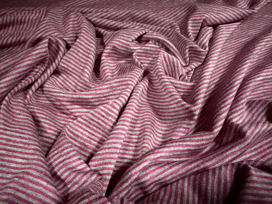 Viscose spandex stretch single jersey fabric, per metre - pinstripe - pink & grey