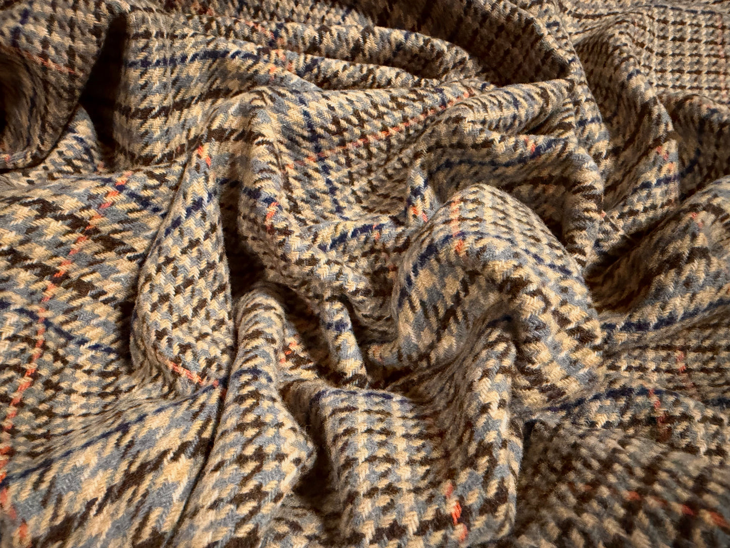 Heavyweight wool flannel fabric, per metre - check - light brown & orange