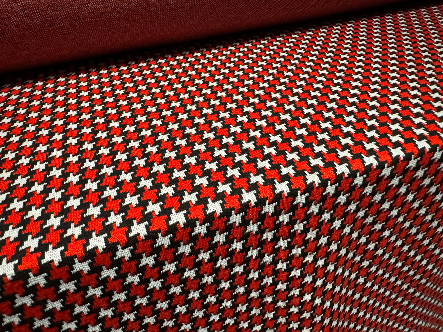 Stretch spandex double jersey fabric, per metre - houndstooth check - red