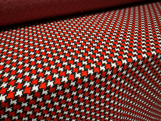 Stretch spandex double jersey fabric, per metre - houndstooth check - red