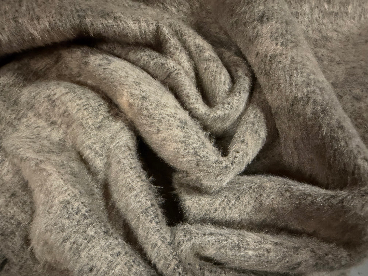 Wool faux fur fabric, per metre - melange - taupe