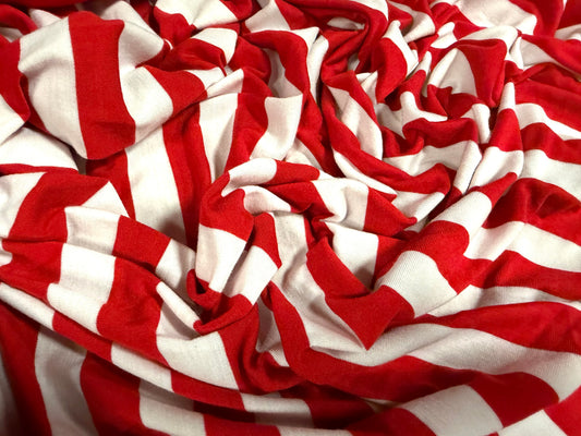 Viscose spandex stretch single jersey fabric, per metre - stripe - red & white