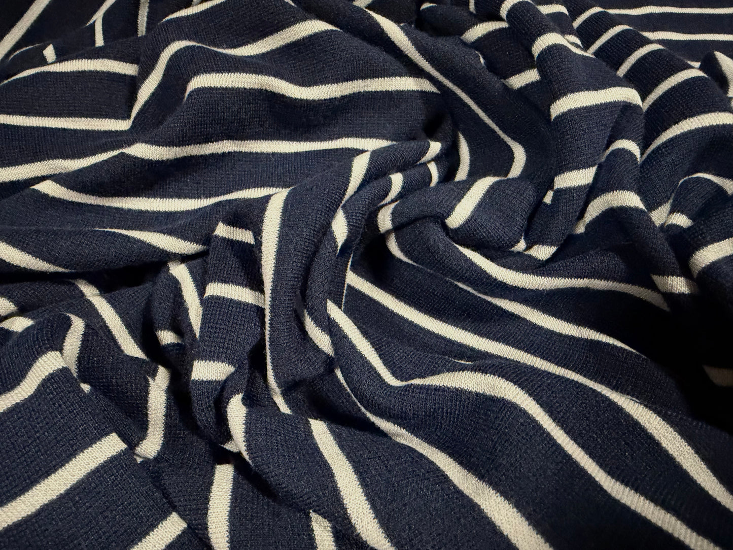 Ponte Roma double jersey knit stretch fabric, per metre - stripe - dark navy & white