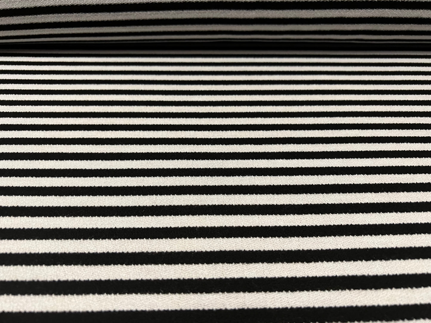 Spandex crepe stretch single jersey fabric, per metre - stripe - black & ivory