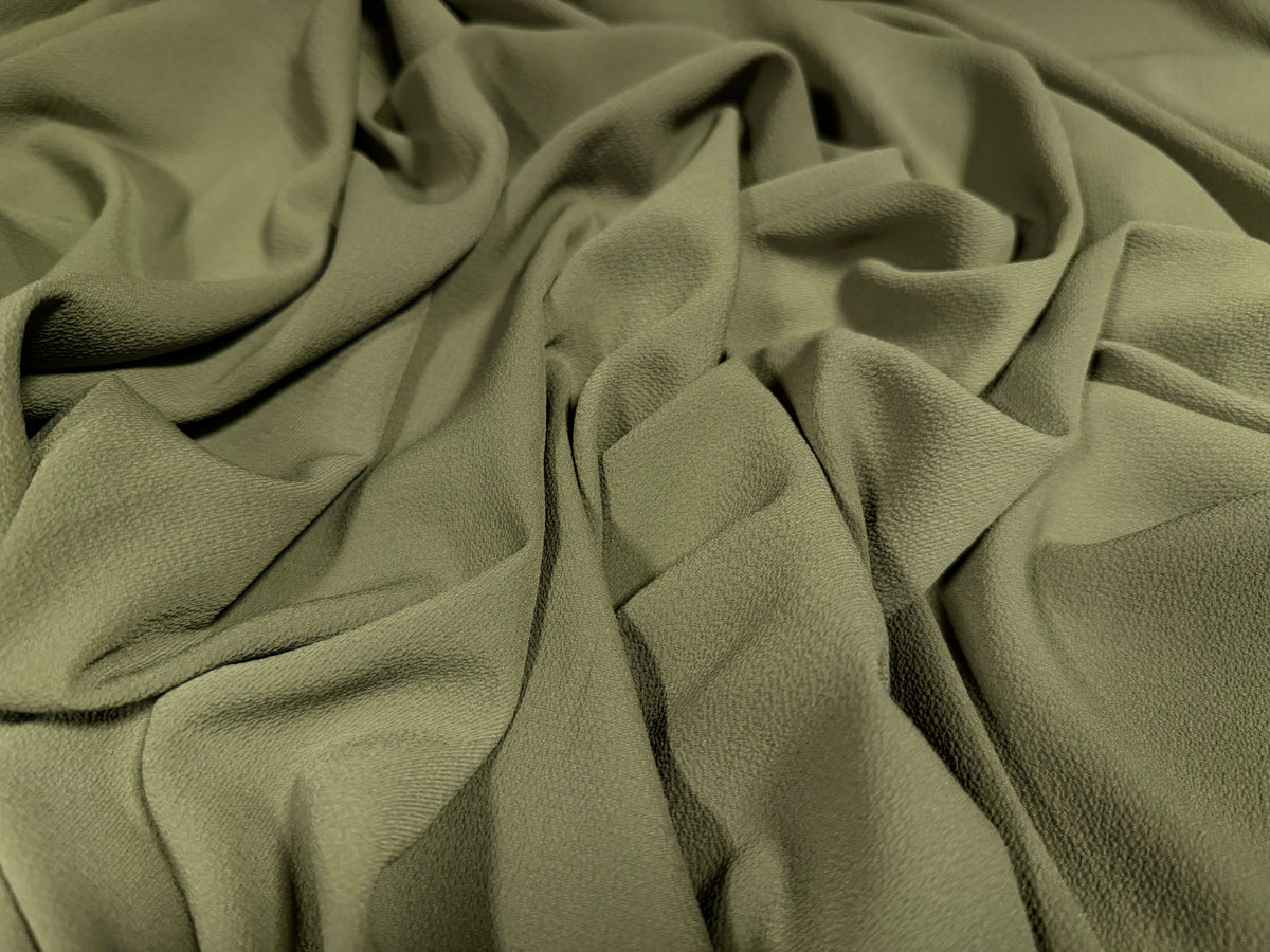 Bubble crepe plain weave fabric with spandex - khaki green