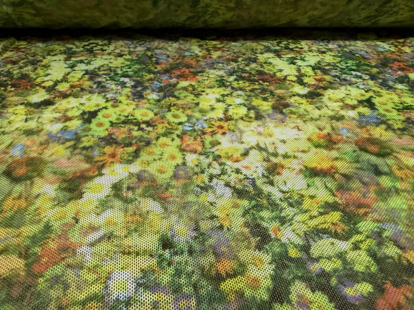 Power mesh net stretch spandex fabric, per metre - Spring Flower Garden print