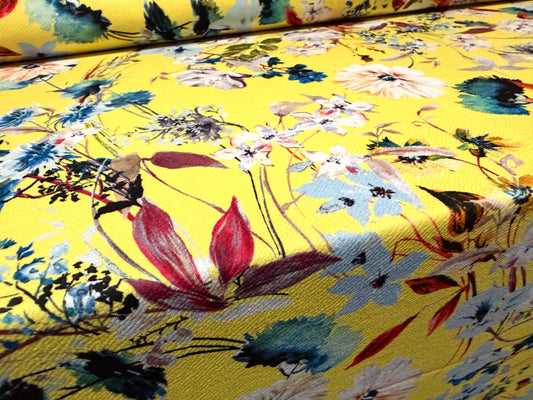 Liverpool stretch spandex double jersey fabric, per metre - floral print - yellow