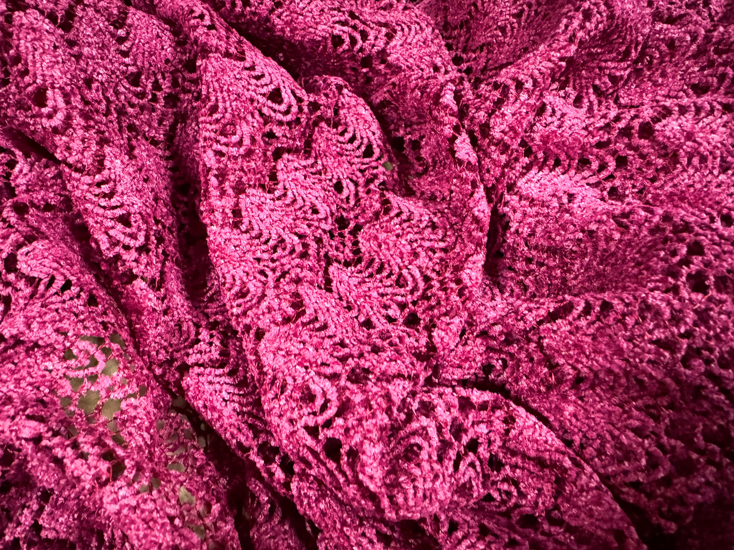 Crochet knit chenille fabric, per metre - abstract pattern - magenta