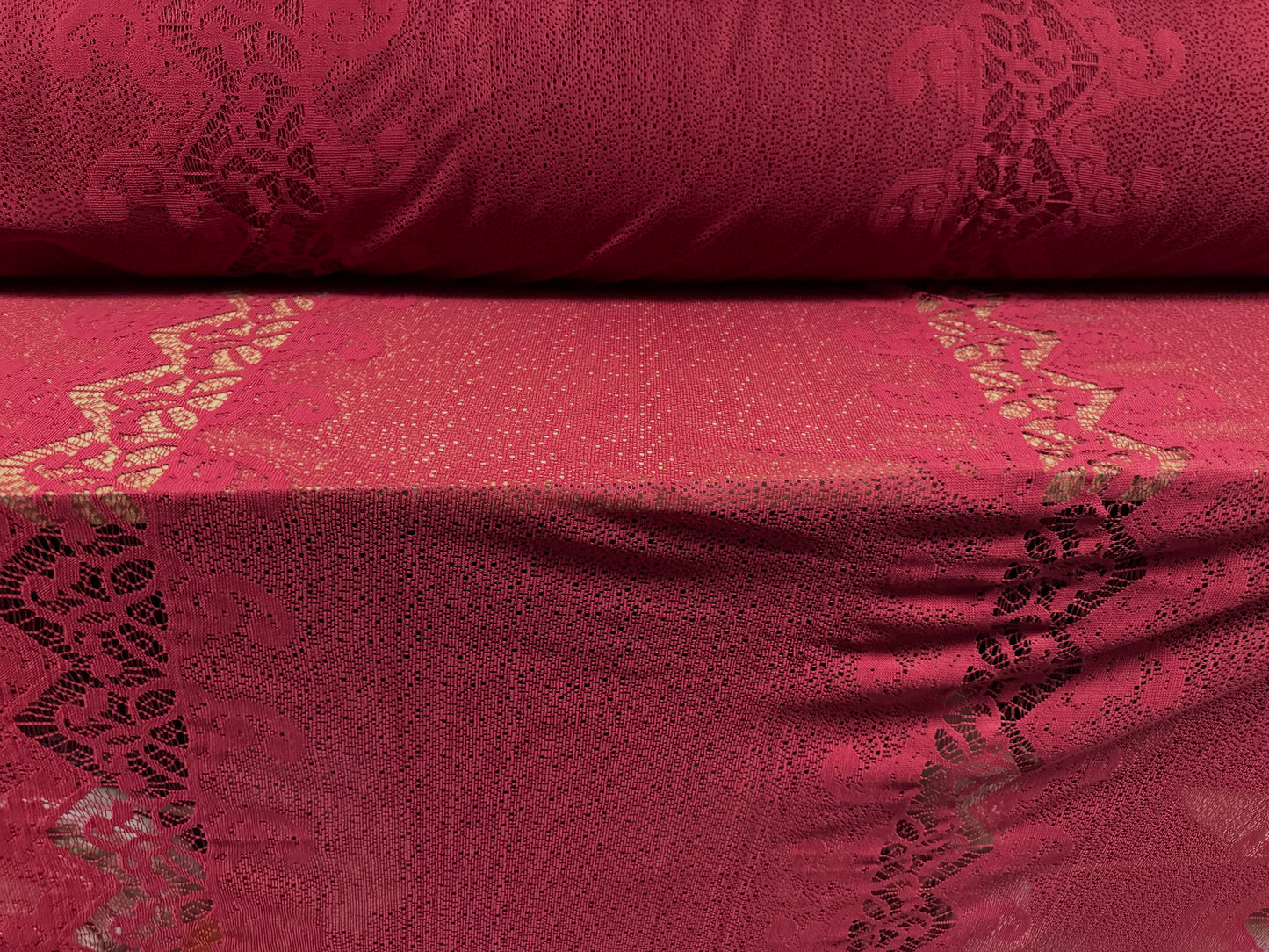 Soft handle lace fabric, per metre - paisley stripe - wine