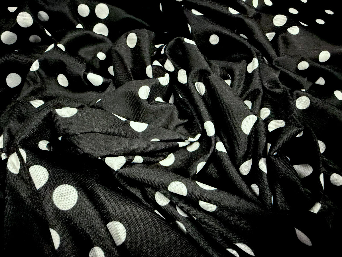 Soft handle single jersey fashion fabric, per metre - spot print - black & white