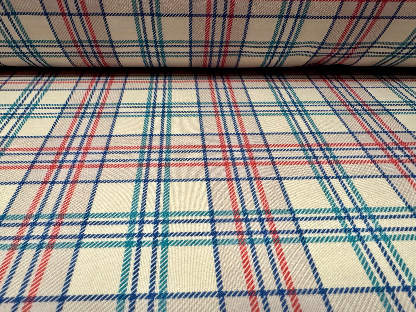Double jersey upholstery fabric, per metre - plaid print - cream