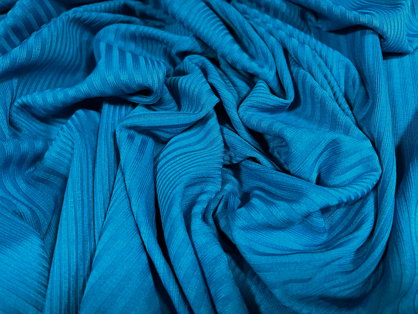 Variated stretch spandex ribbed jersey fabric, per metre - turquoise blue