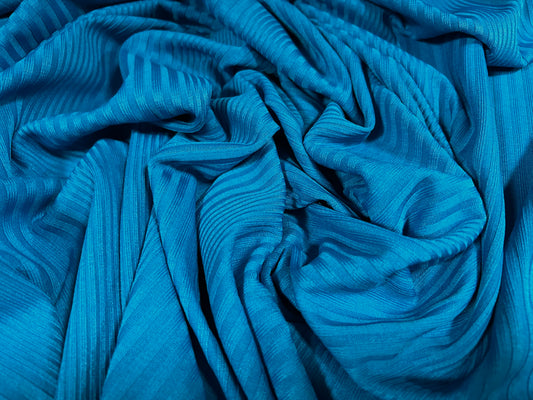 Variated stretch spandex ribbed jersey fabric, per metre - turquoise blue