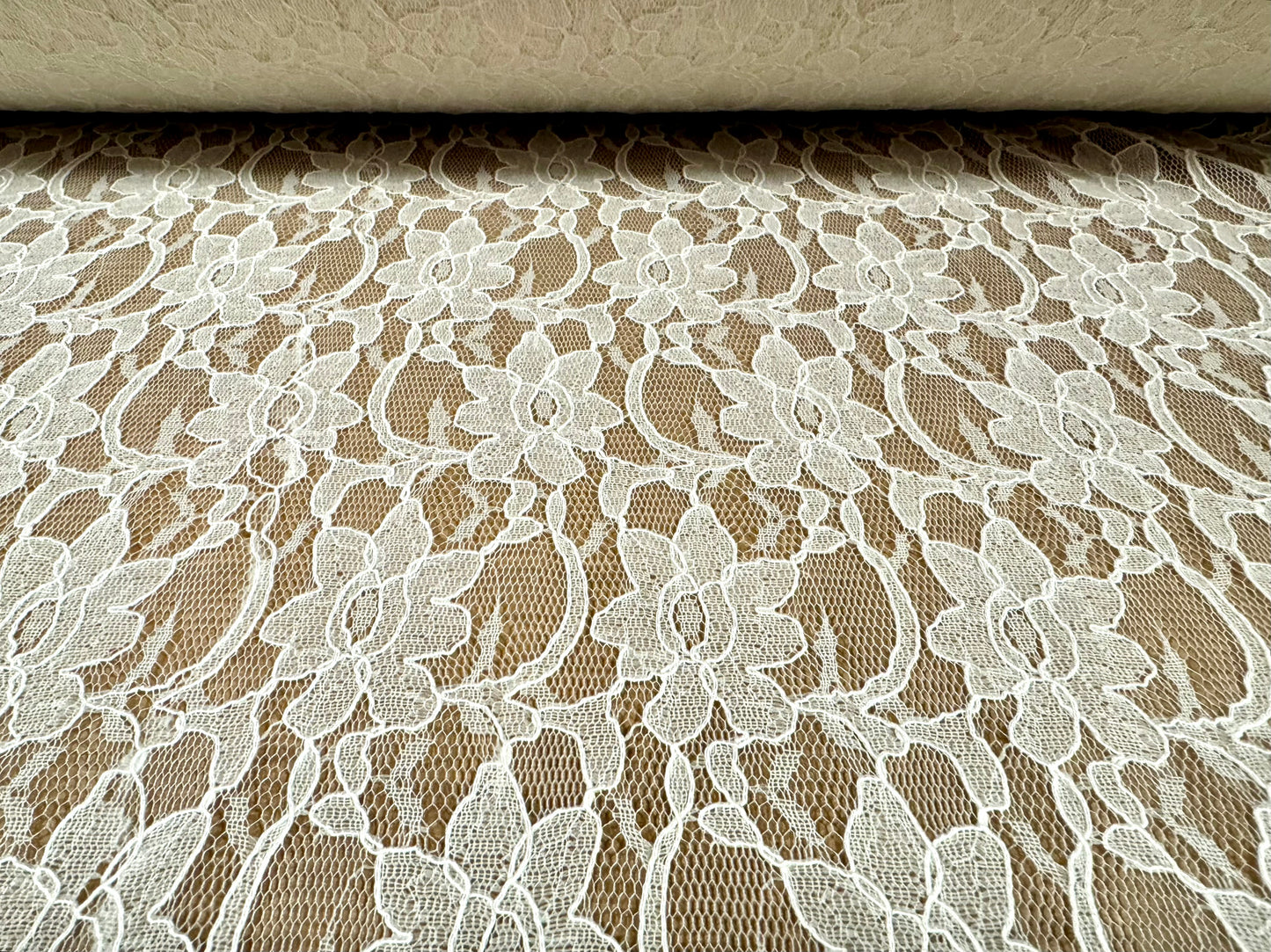 Corded Alencon lace dress fabric with decorative selvedge, per metre - floral - ivory