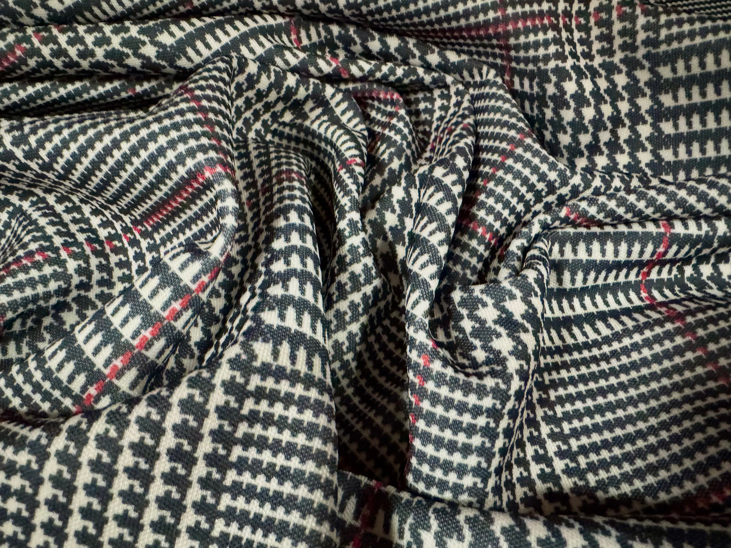 Double jersey upholstery fabric, per metre - dogtooth check print - grey & red