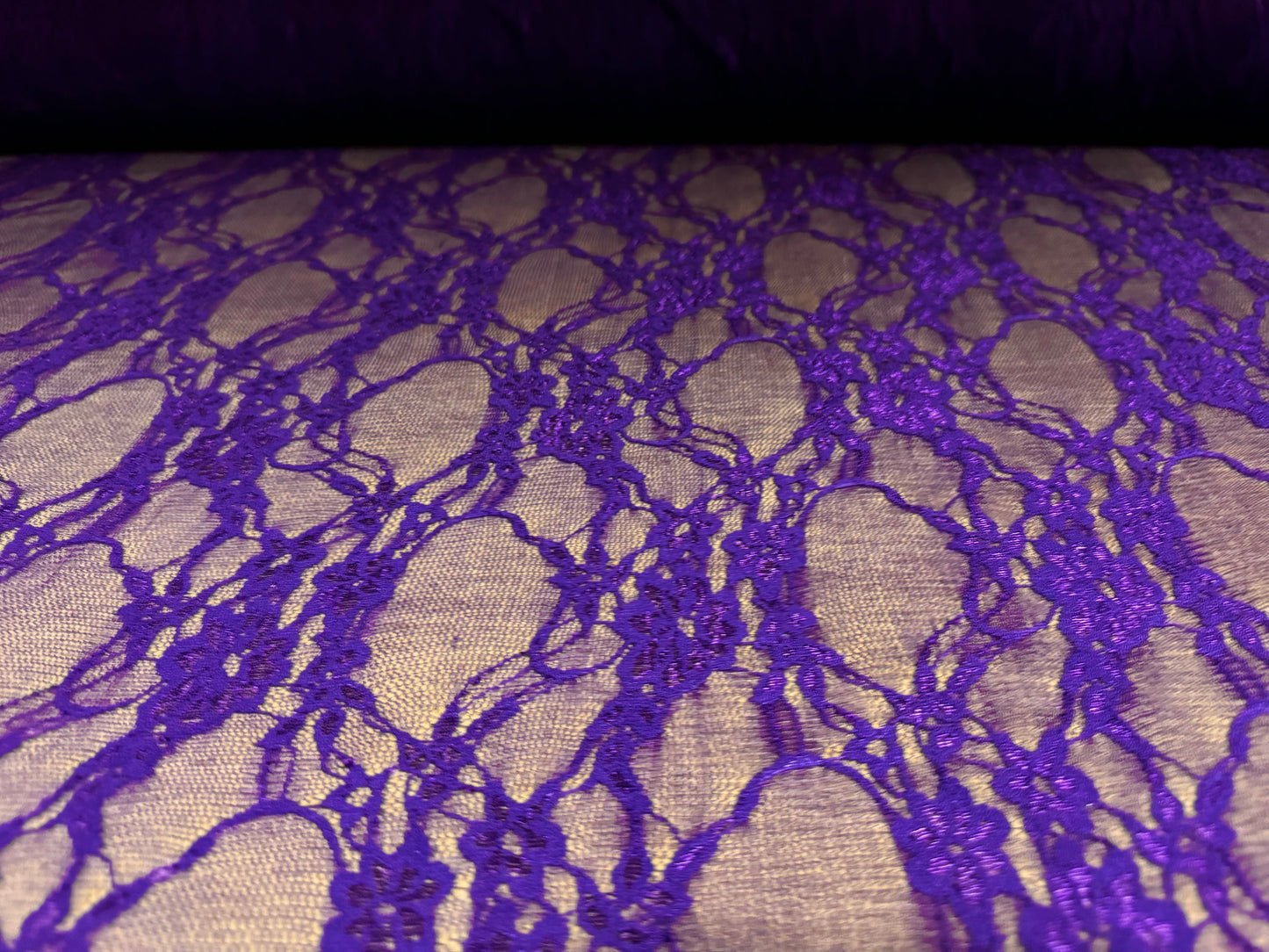 Stretch spandex mesh lace net fabric, per metre - floral pattern - royal purple