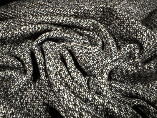 Wool bouclé fabric, per metre - salt and pepper - black & white