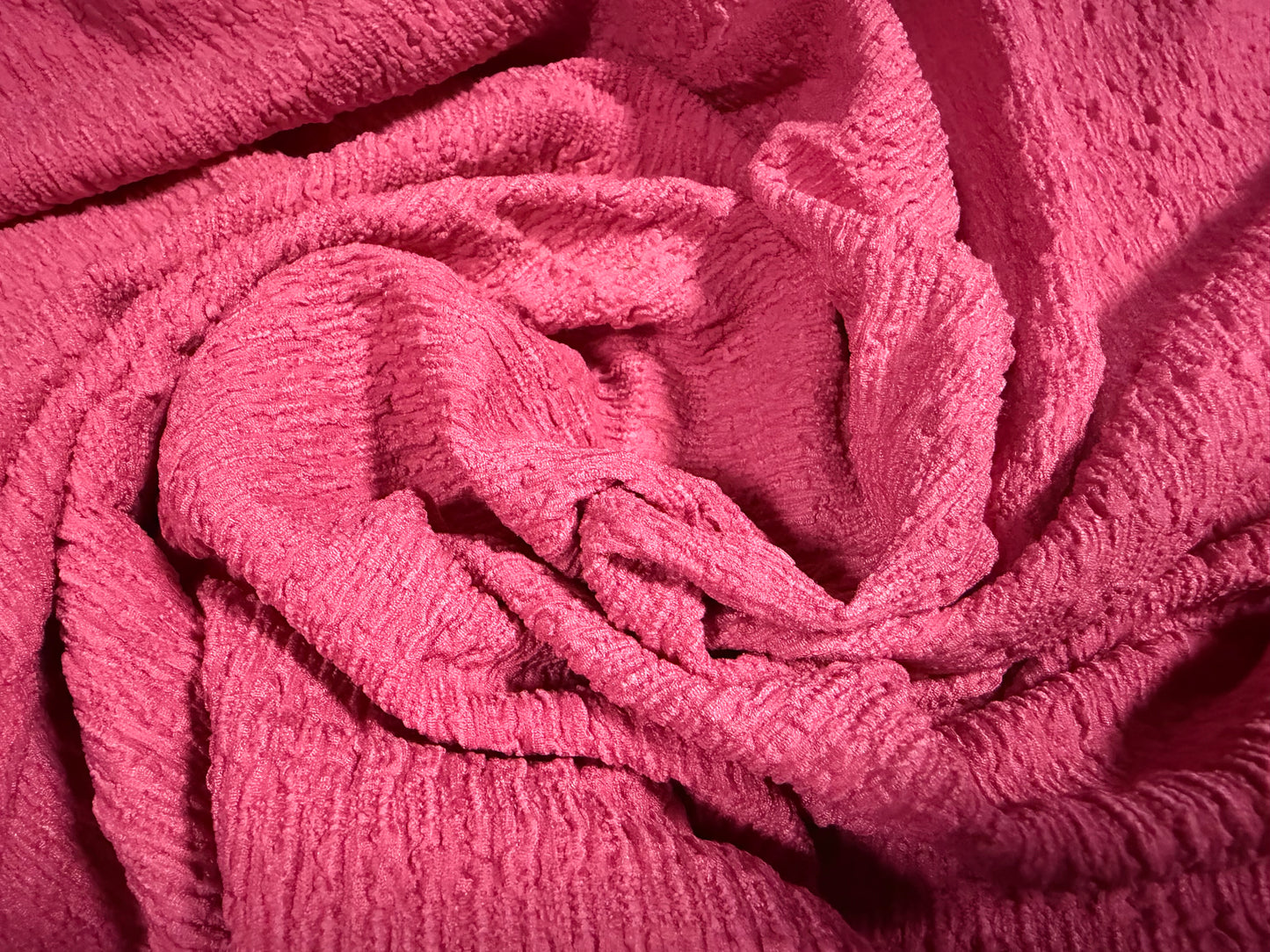 Stretch crepe woven fashion fabric, per metre - seersucker stripe - hot pink