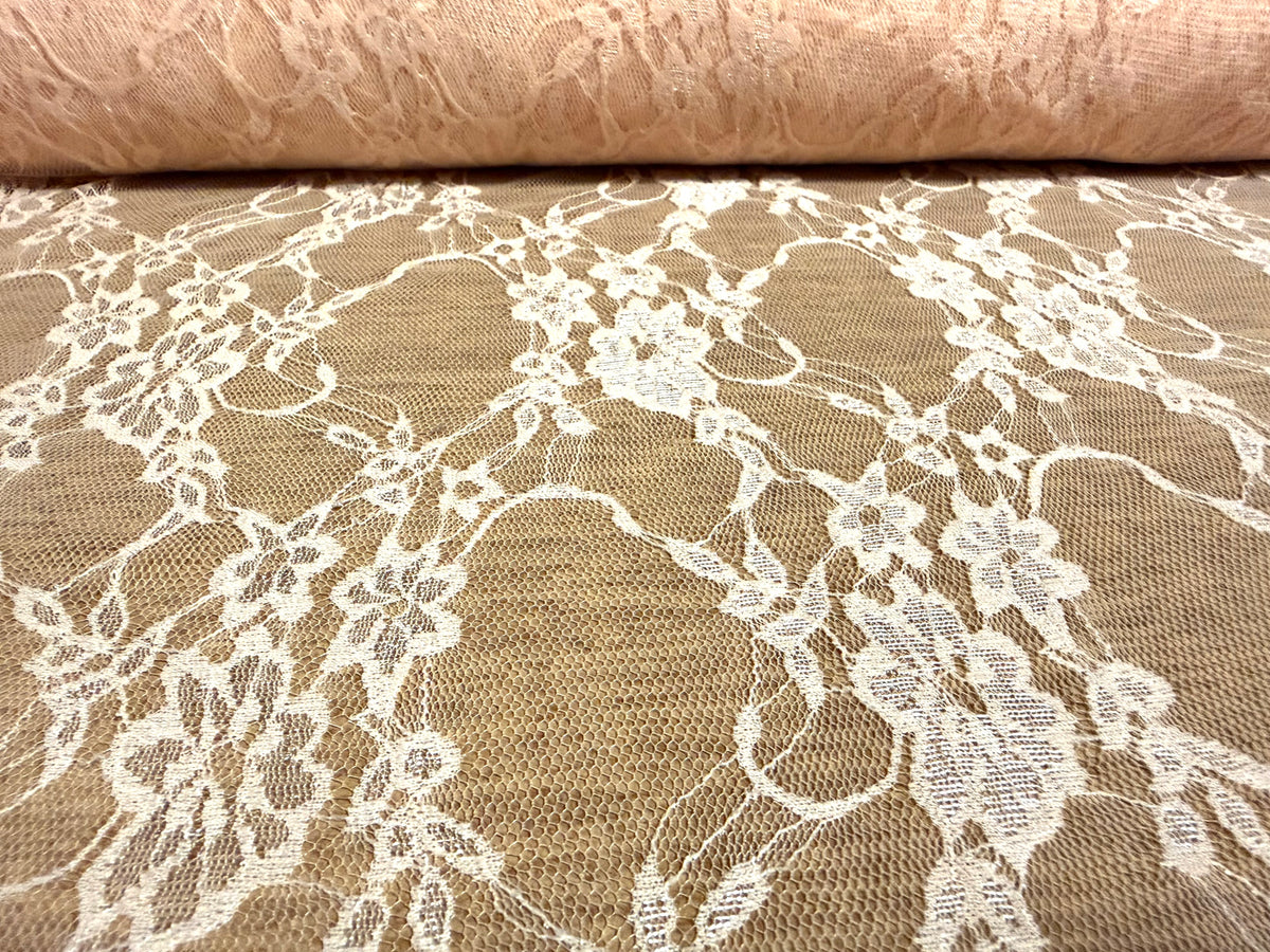 Stretch spandex mesh lace net fabric, per metre - floral - soft pink
