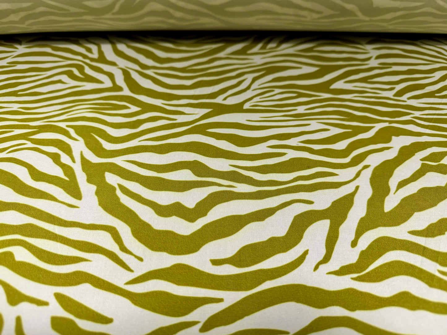 Soft touch stretch spandex single jersey fabric, per metre - zebra animal print - chartreuse green