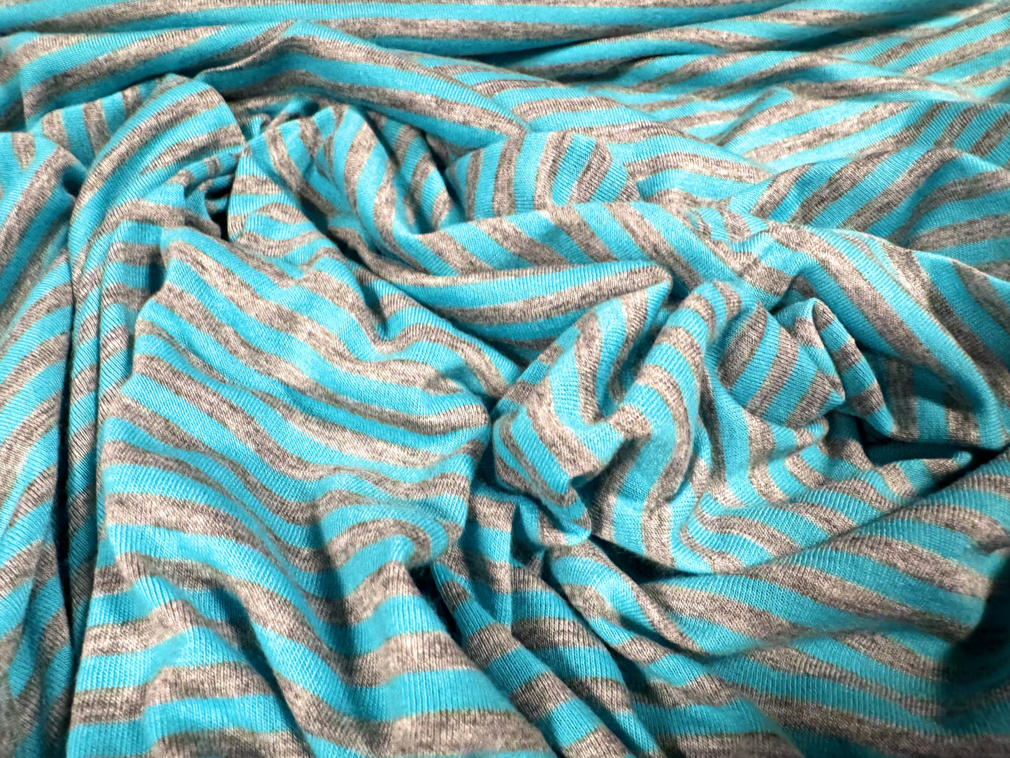 Viscose blend single jersey fabric, per metre - stripe - turquoise & grey marl