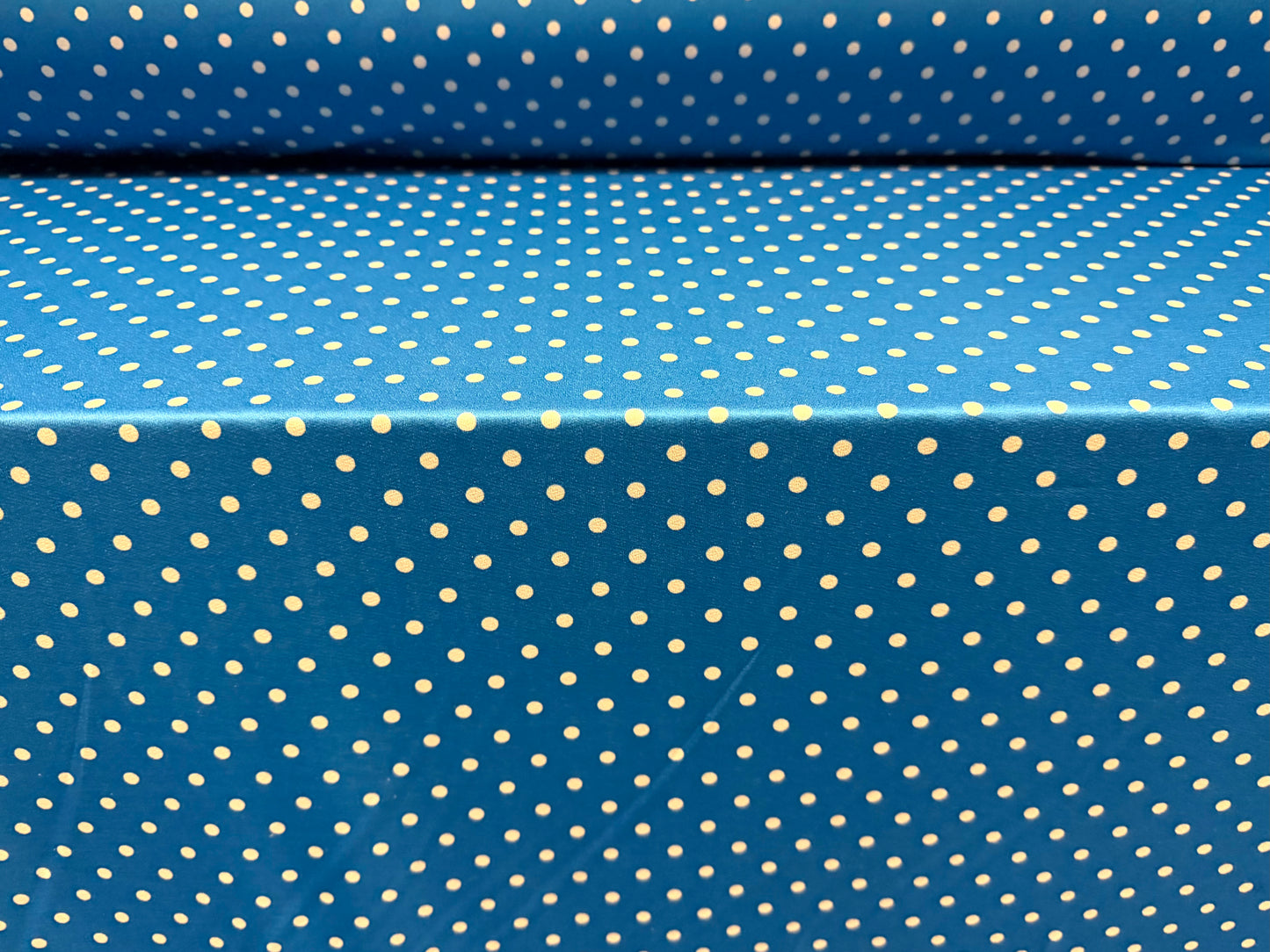 Stretch spandex crepe jersey fabric, per metre - polka dot print - blue & light grey