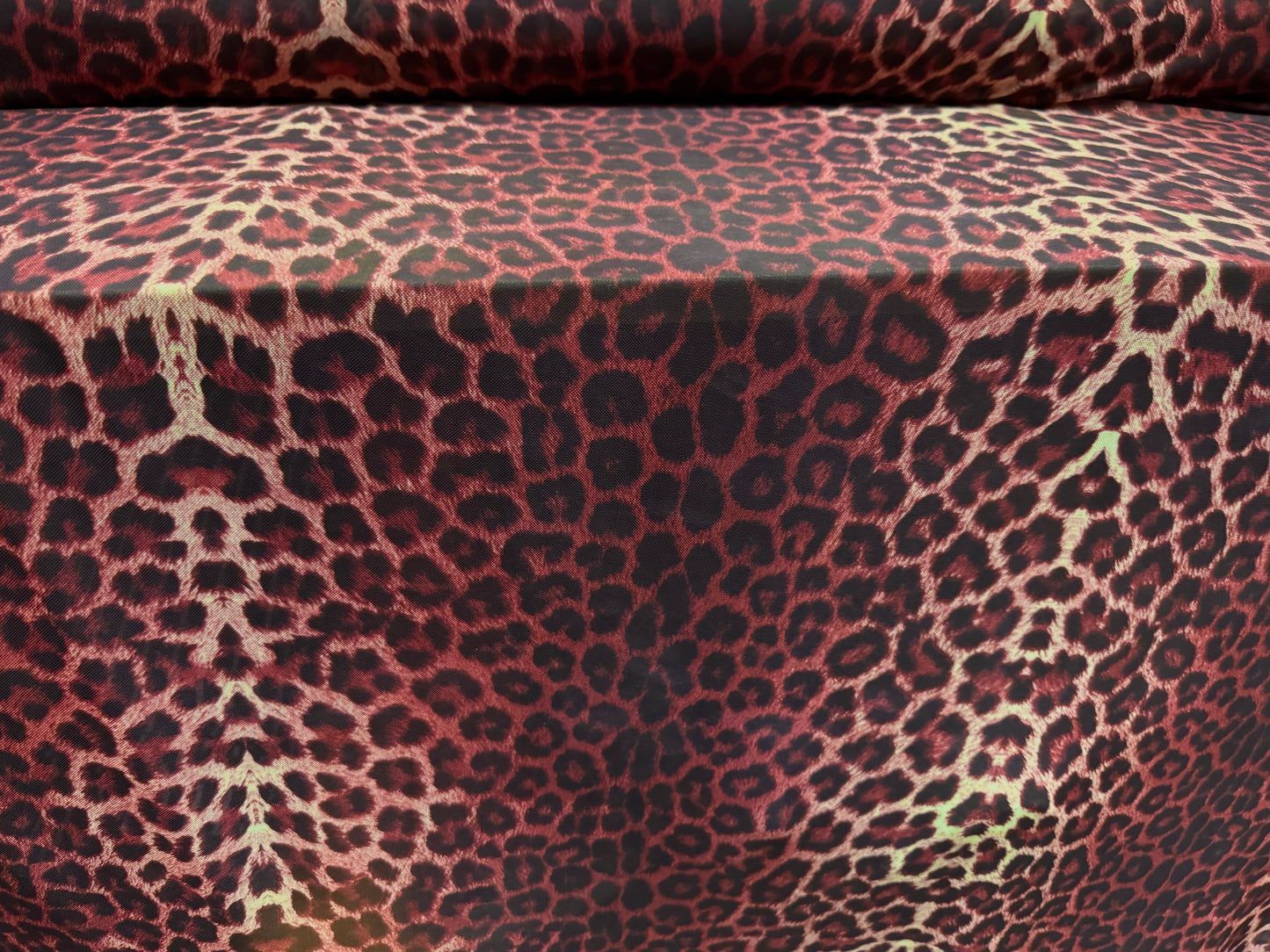 Power mesh net stretch spandex fabric, per metre - leopard animal print - wine