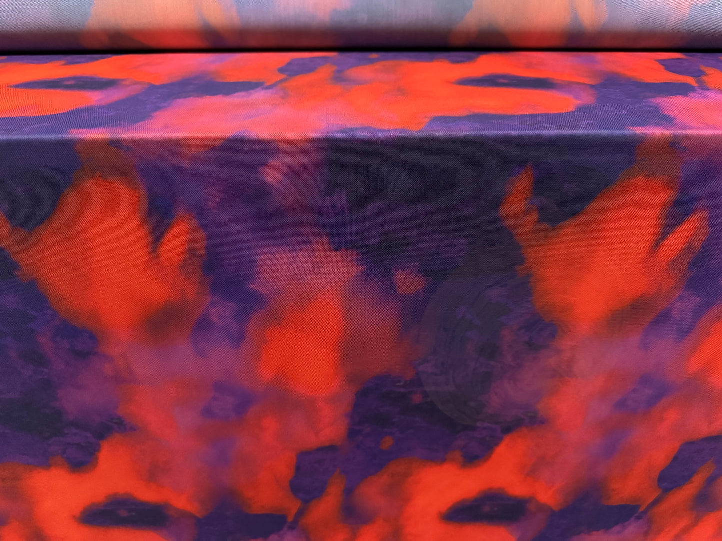 Power mesh net stretch spandex fabric, per metre - smudge print - purple & scarlet