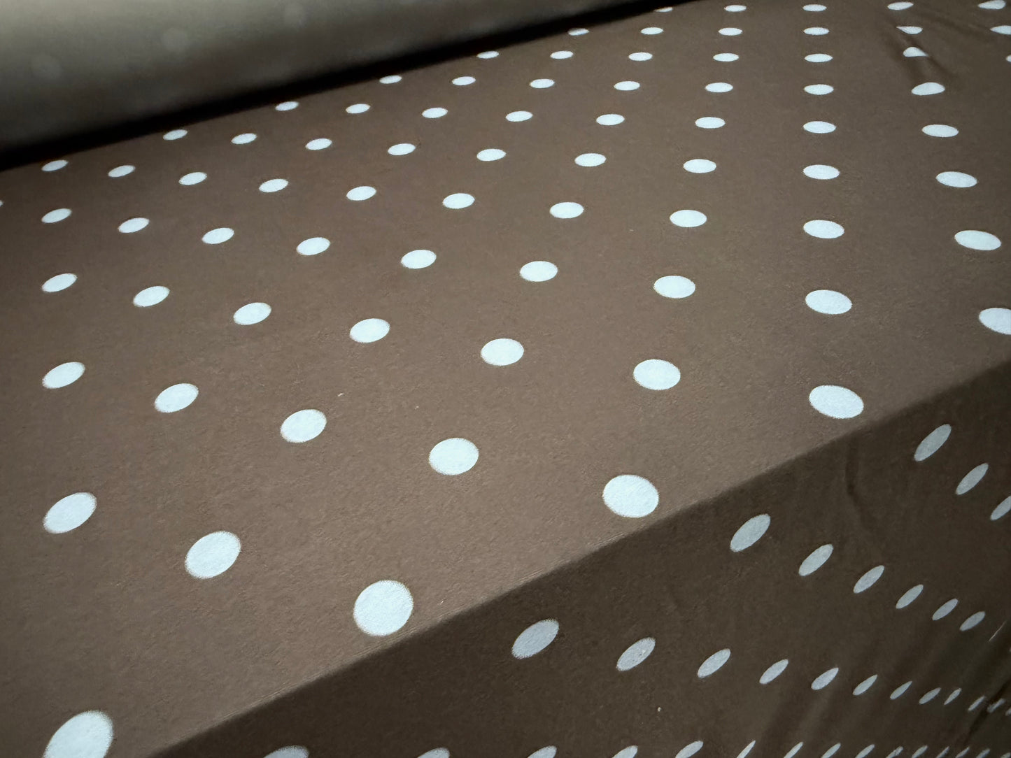Soft touch stretch spandex jersey fabric, per metre - polka dot print - grey & blue