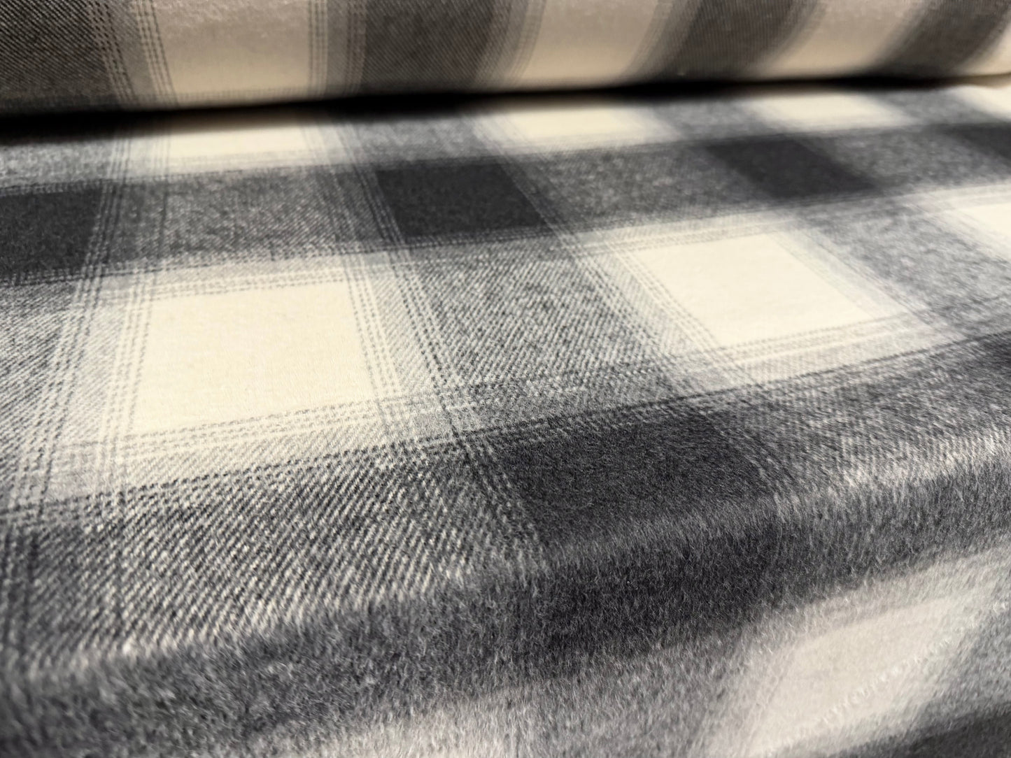 Wool flannel fabric, per metre - plaid check - shades of grey