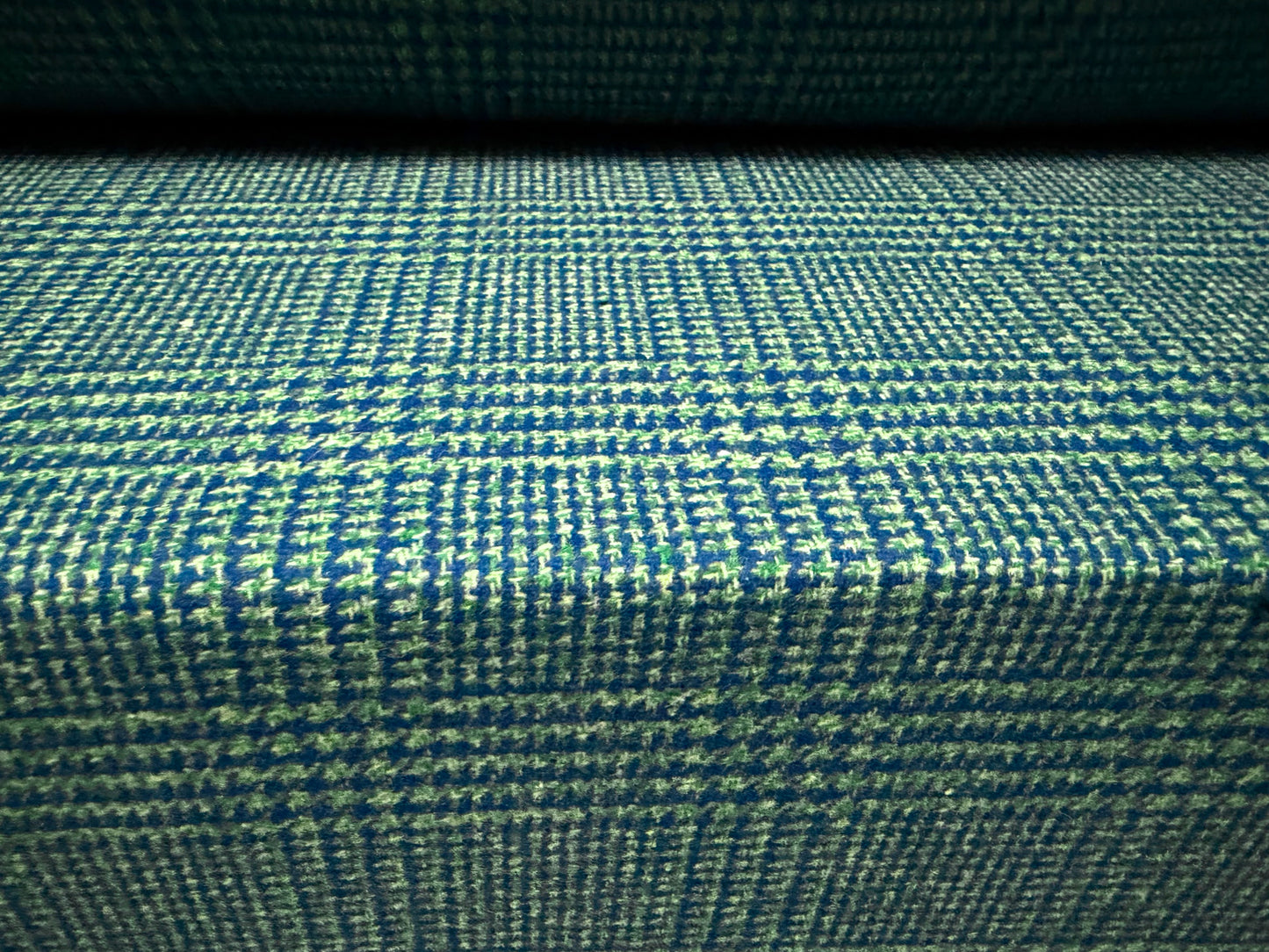 Wool tweed fabric, per metre - dogtooth check - blue & green