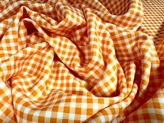 Scuba stretch spandex double jersey dress fabric, per metre - gingham check print - orange & white